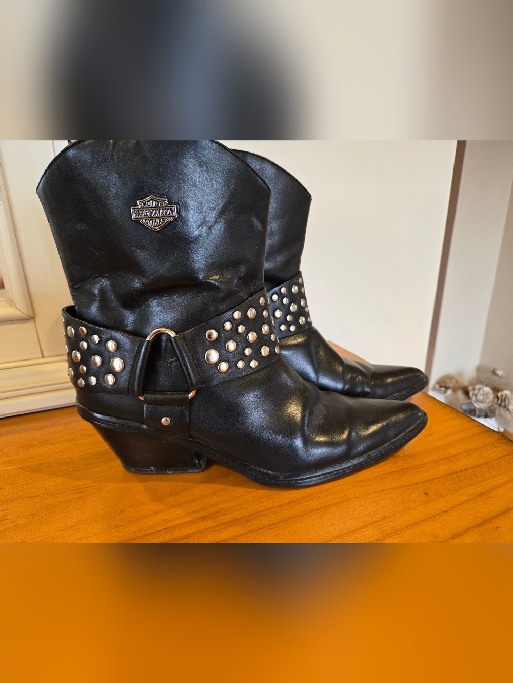 Harley-Davidson Black Leather Studded Harness Boots
